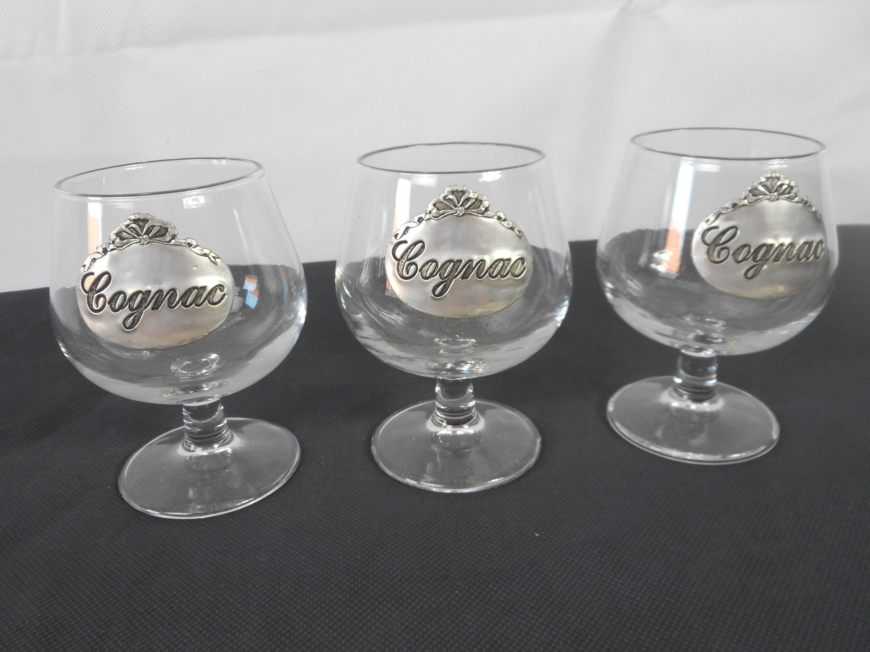 Superbe Français Vintage à Collectionner en Étain et Verre/Verres de Cognac