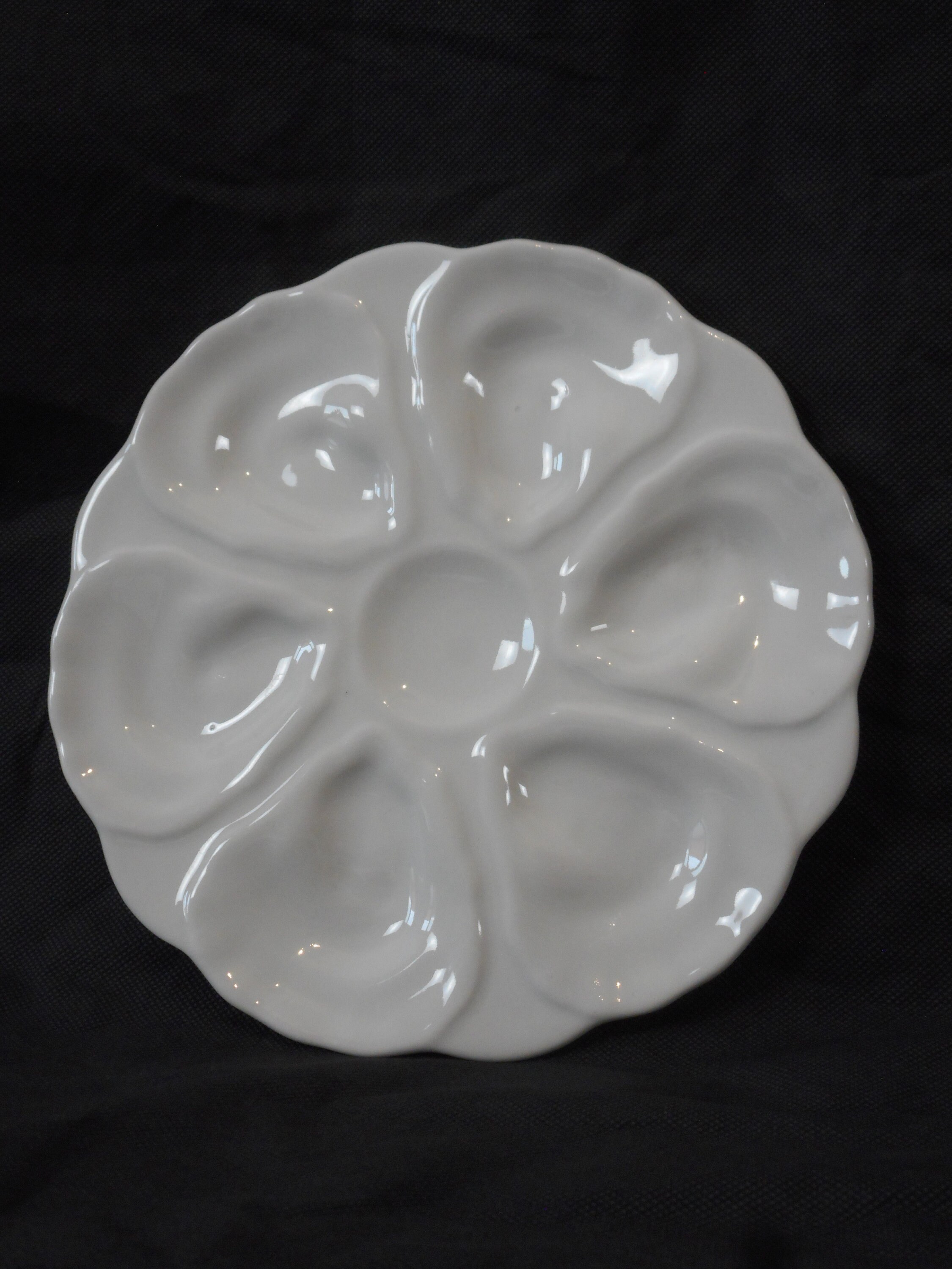 Superbe Vintage Français Assiette d'huîtres en Porcelaine Blanche/Vaisselle