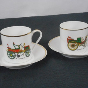 pair of vintage French Limoges porcelain decorative demitasse cups & saucers