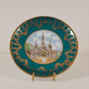 vintage French Limoges porcelain decorative Religious Lourdes wall plate / French décor