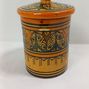 vintage hand painted ceramic lidded Tobacco storage jar