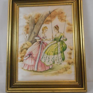 Collectable vintage French Framed silk wall mountable picture / decor
