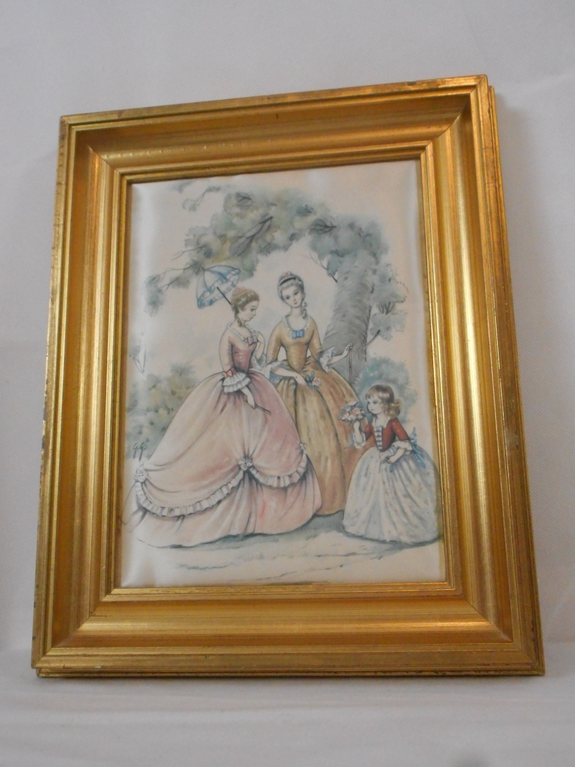 Collection Vintage Français Image/Décor Montable Au Mur en Soie Encadrée