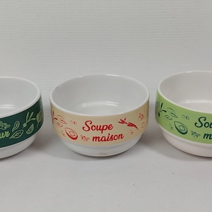 set of 3 French ceramic small soup bowls / tableware