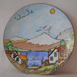 p## vintage French Hand painted copper wall hanging decorative plate