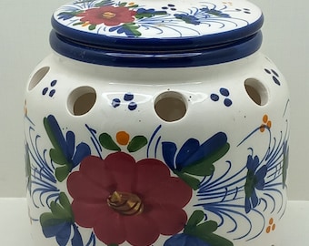 vintage French Lidded ceramic Garlic / Ail storage / canister / kitchenware