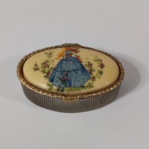 Collectable vintage French Metal shaped pill box / trinket box / ornament