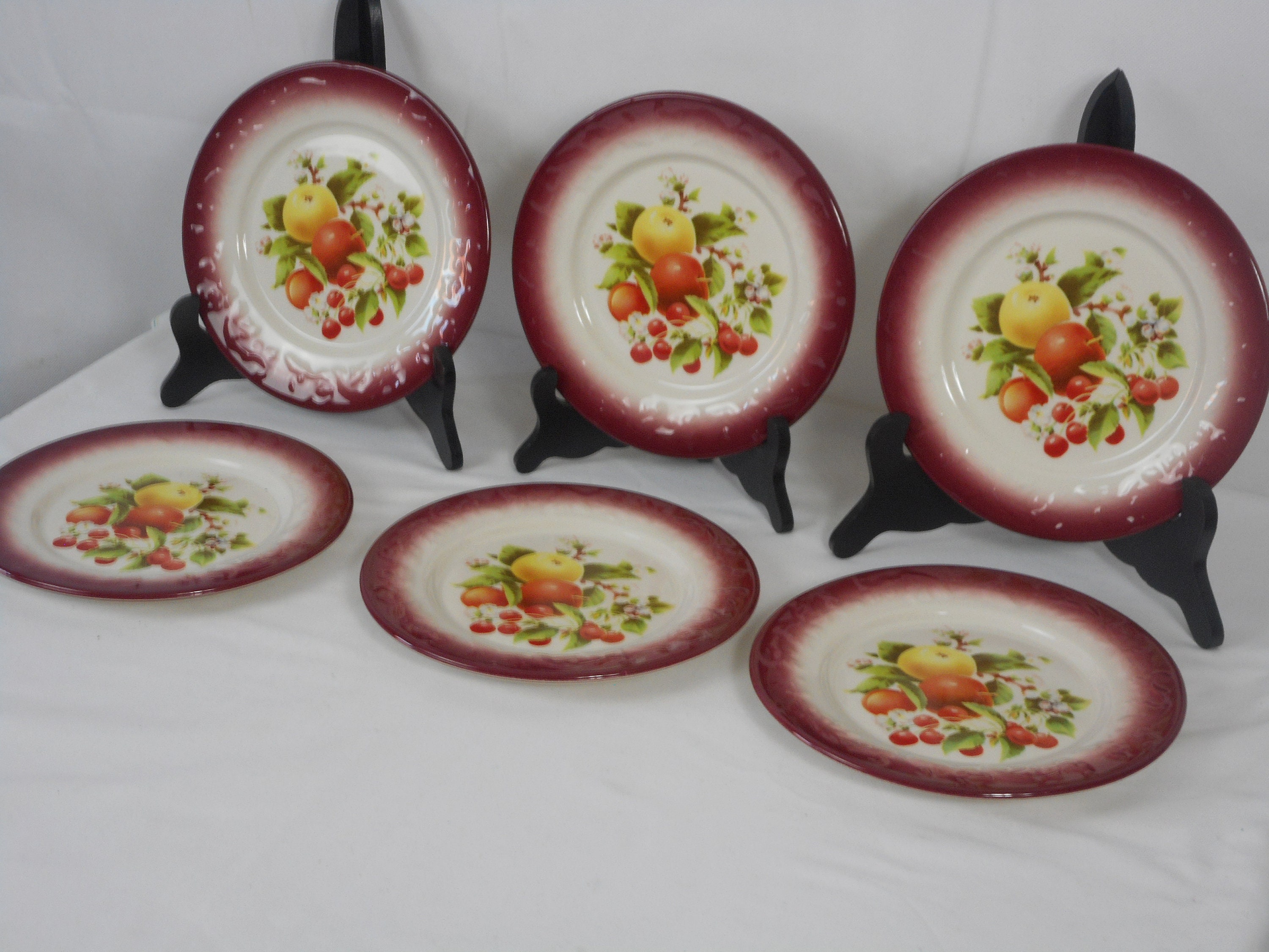 Ensemble de Six Superbes Français Décoratives Fruits/Assiettes Latérales