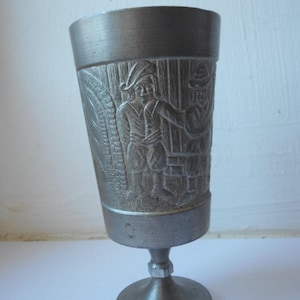vintage German decorative pewter cup / beaker with embossed design
