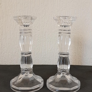 pair of vintage French pressed Glass candlesticks / candle holders / candelabra