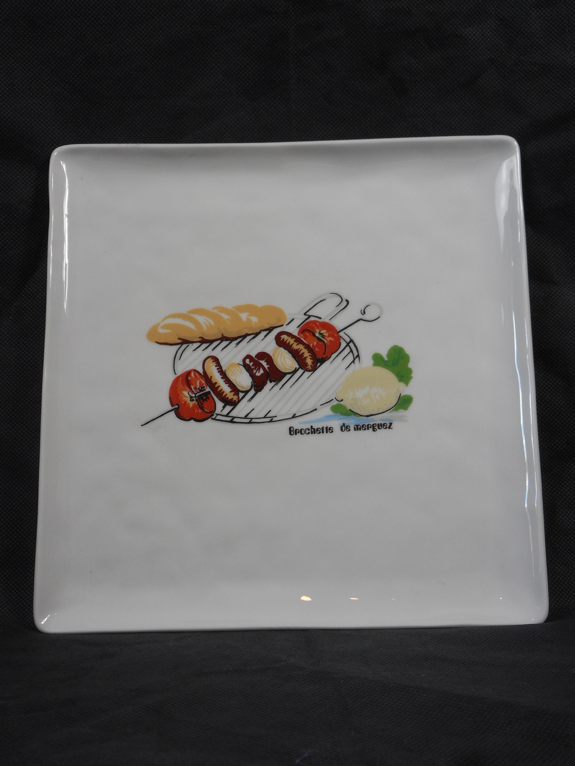 Vintage Français Izabel Lam Limoges Porcelaine Brochette de Merguez Plaque