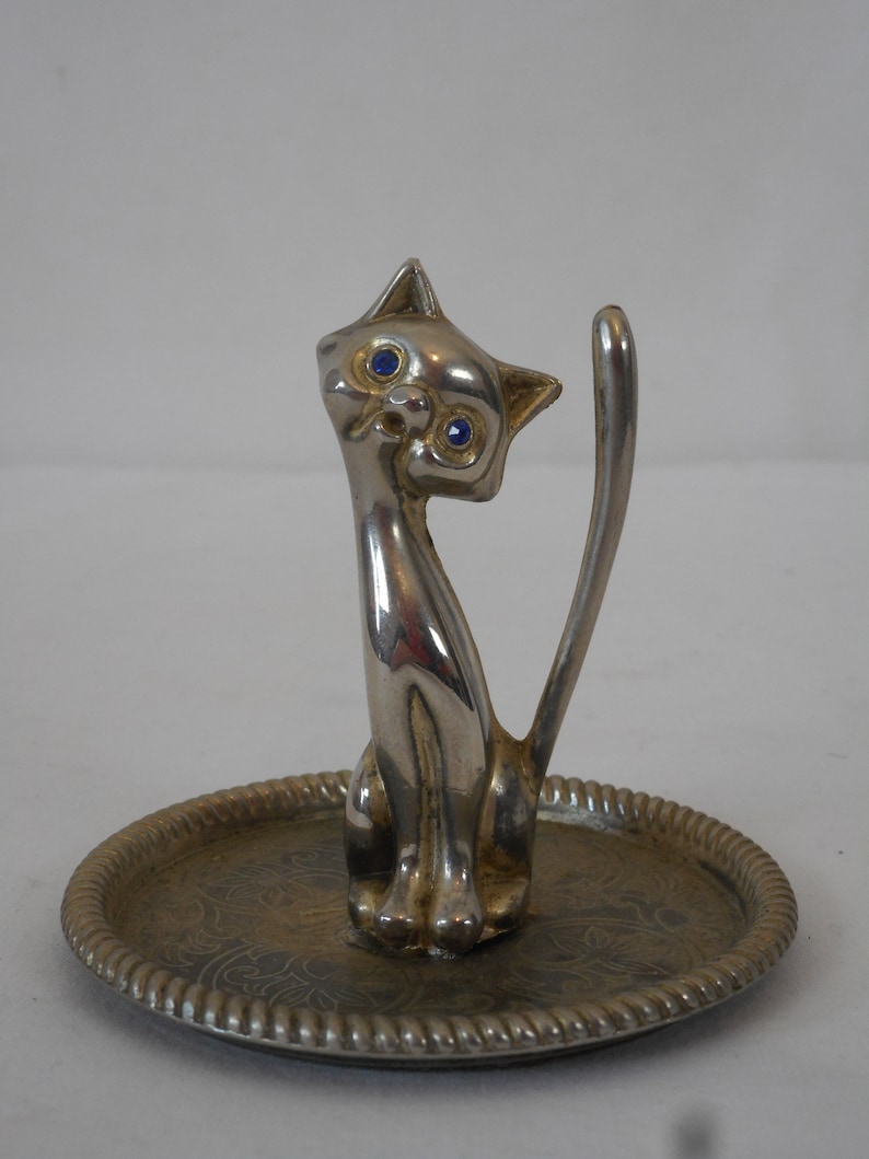 vintage French silver plated metal trinket dish ring holder ring dish