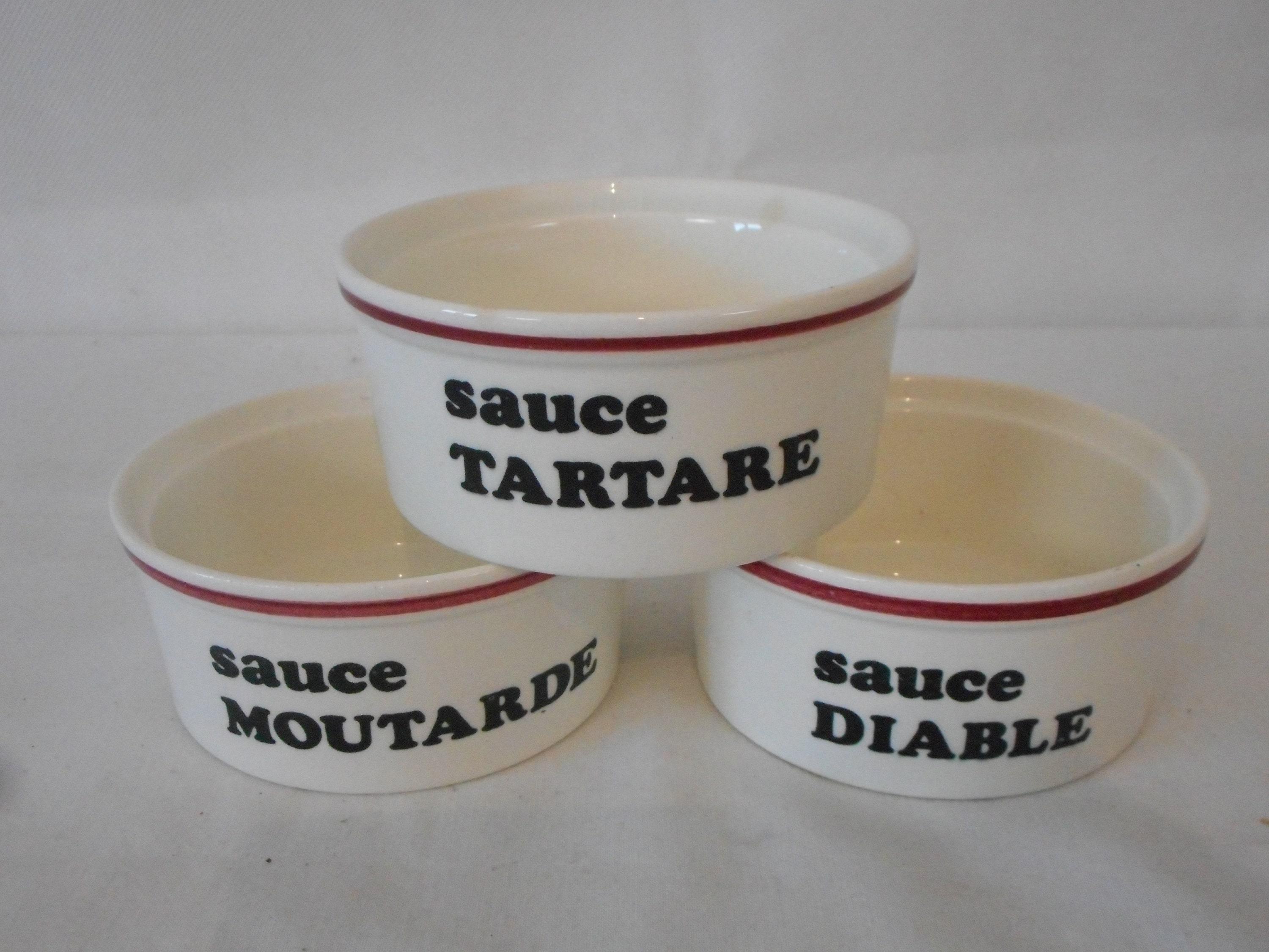 Lot de 3 Sauce Céramique Vintage Français Ramekins/Ustensiles Cuisine Vaisselle