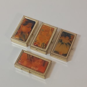 Lot of 4 vintage French Metal Rectangle shaped pill boxes / trinket boxes / ornaments