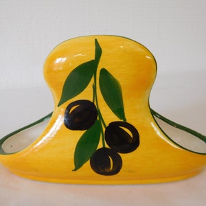Vintage französische Keramik Handbemalte Serviettenhalter