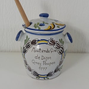 vintage French ceramic hand painted lidded Mustard pot / canister / kitchenware