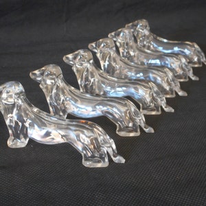 juego de 6 soportes de cuchillos de mesa en forma de perro de plástico transparente francés vintage