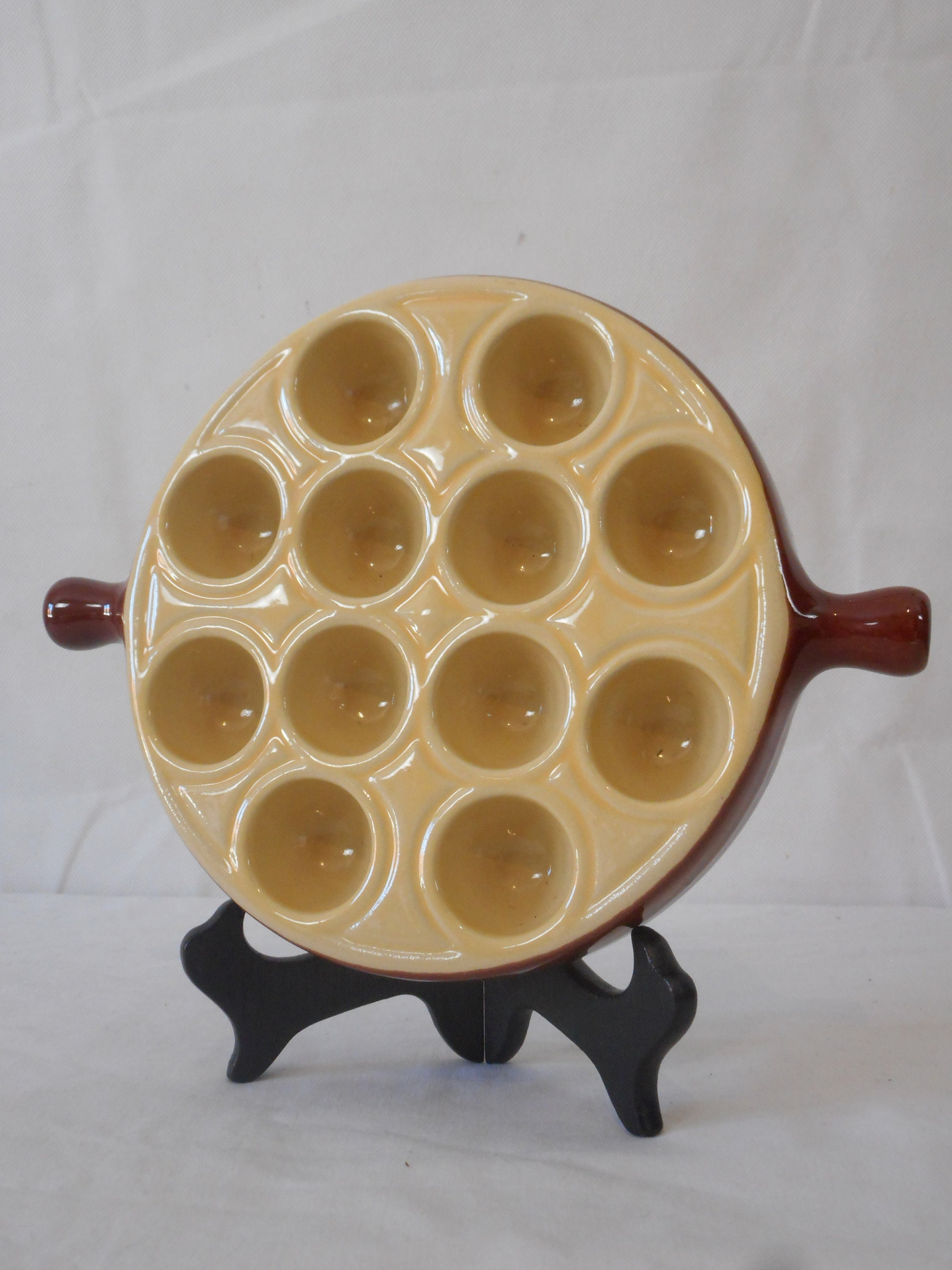 Vintage Français Emile Henry Céramique Émaillée Escargot/Escargot Plat de Service