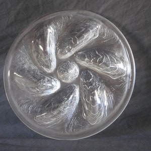 vintage French round shaped Glass oyster plate / Sea Food Plate / tableware