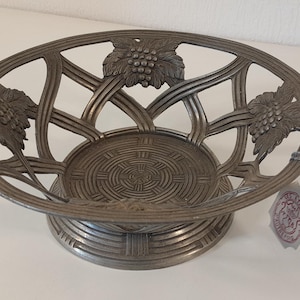 Rare vintage French Les Etains D Autrefois decorative pewter fruit basket / ornament  / French décor