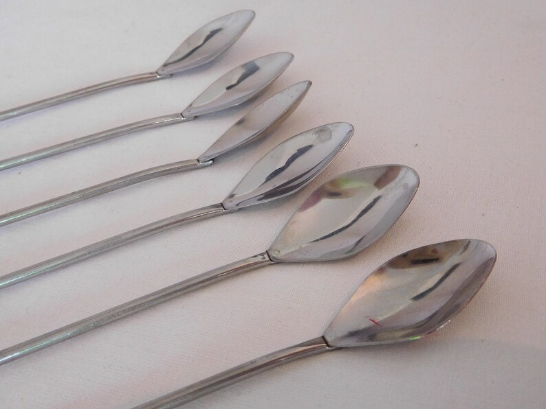 シルバー スプーン 6本セット P## ヴィンテージ フレンチ シルバーカラー メタル ラテ スプーン 6本