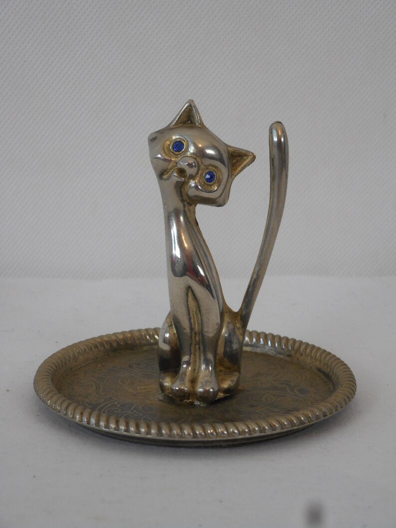 vintage French silver plated metal trinket dish ring holder ring dish