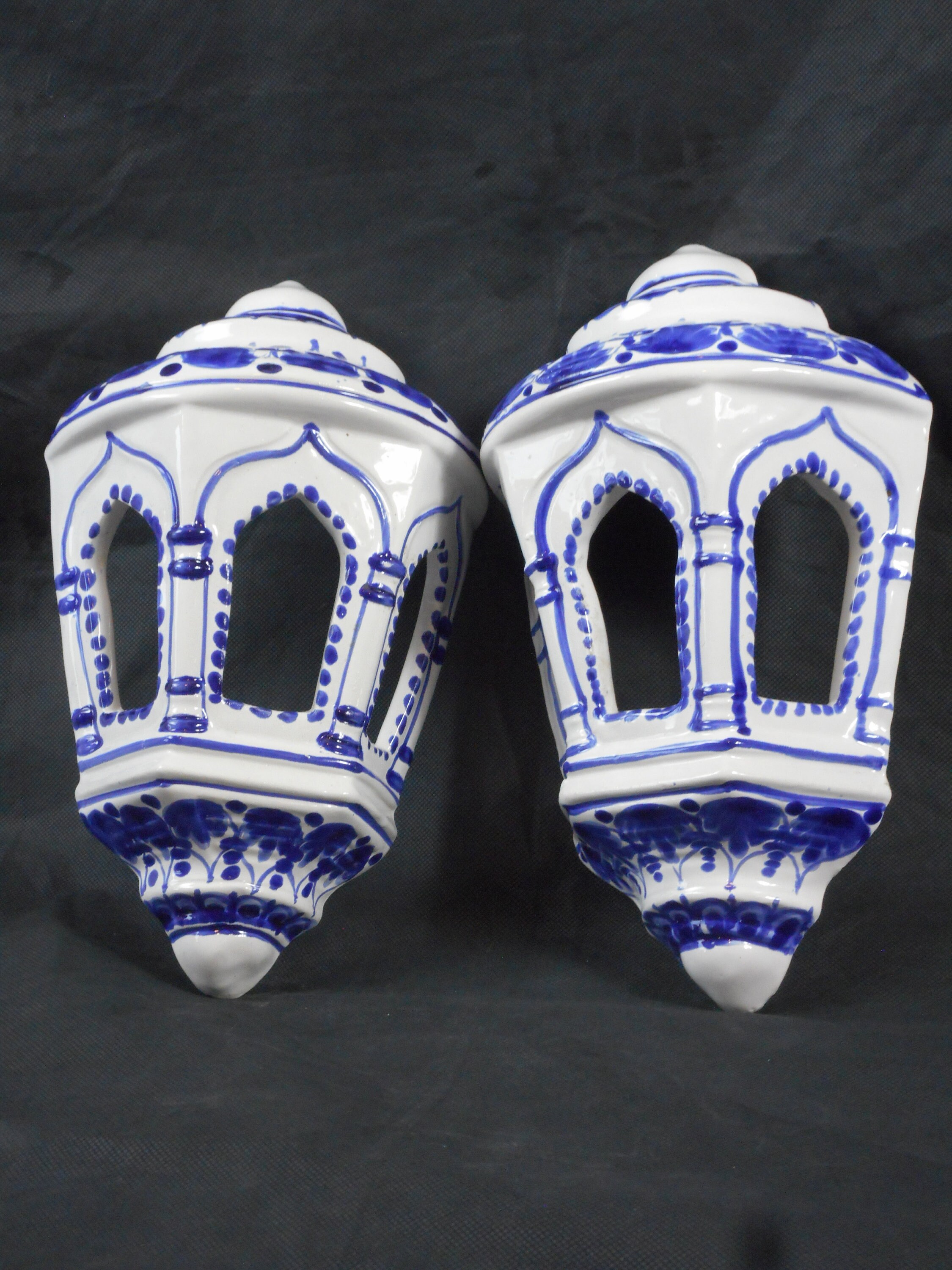 Paire de Scones Muraux en Céramique Peints à La Main Français Vintage