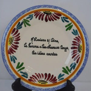 vintage French ceramic hand painted decorative plate