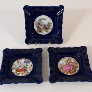 set of 3 vintage French Limoges porcelain table ashtrays / change dishes / trinket dishes