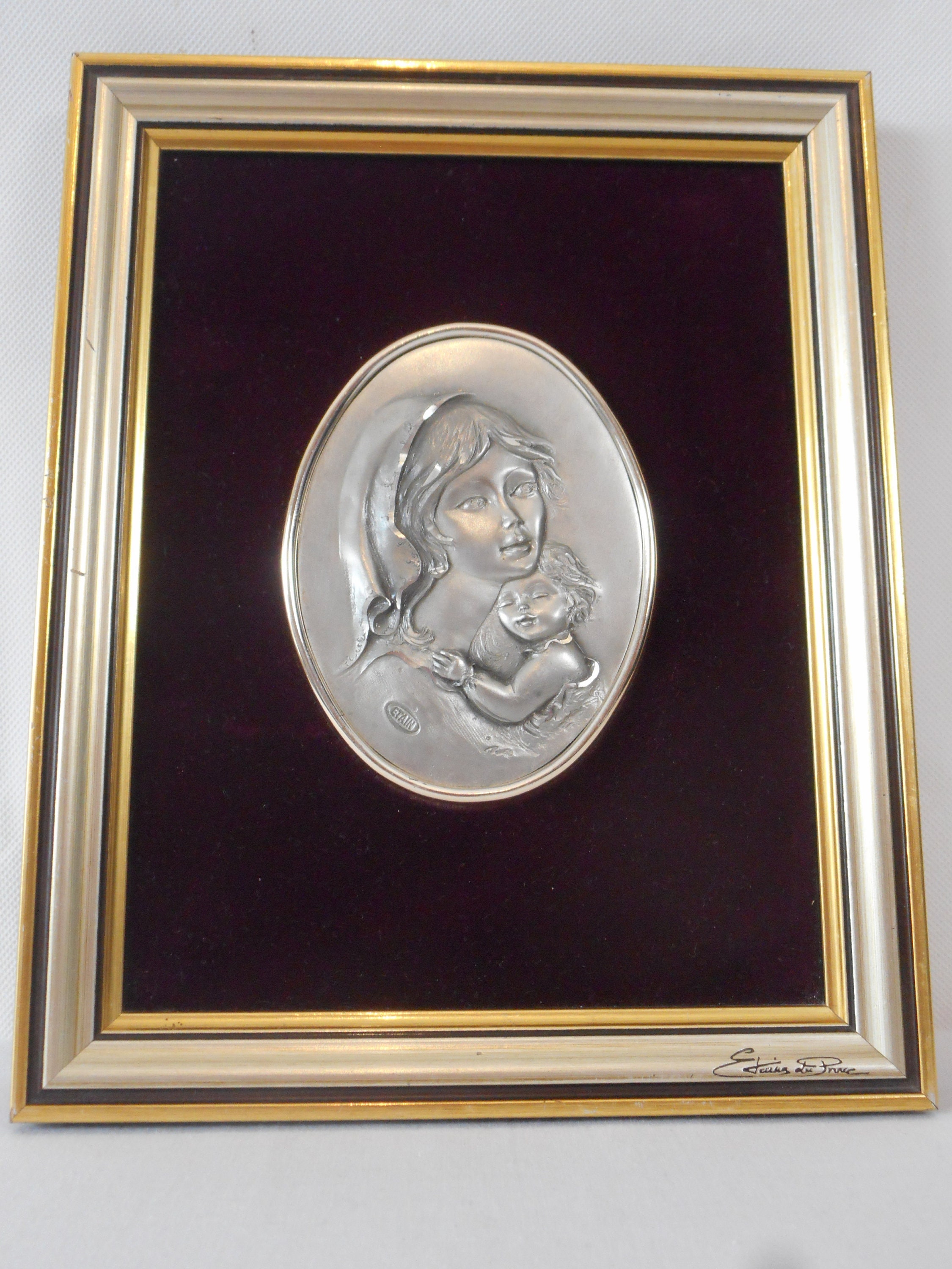 Collectionnable Vintage Français Etain Du Prince Mur Montage en Étain Image/Décor Français