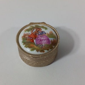 vintage French Metal shaped pill box / trinket box / ornament
