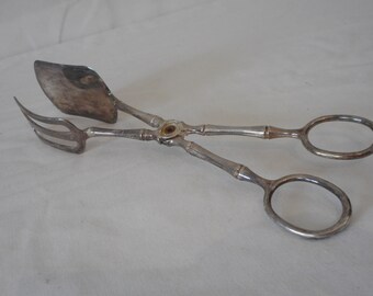 Collectable vintage French silver plated metal cake serving scissors / cake server