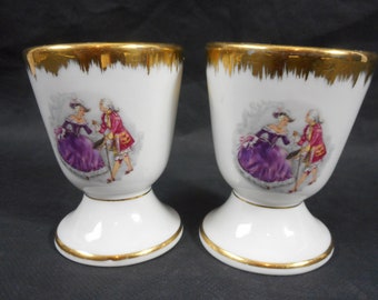 pair of vintage French porcelain decorative coffee / chocolate cups