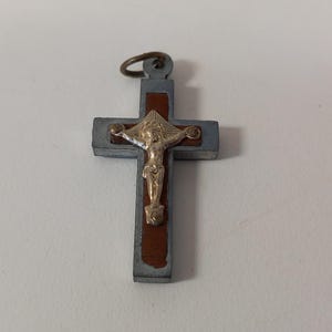 vintage French Religious Metal crucifix necklace pendant / Crucifix