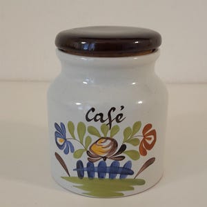 vintage French ceramic hand painted Kitchen coffee storage jar