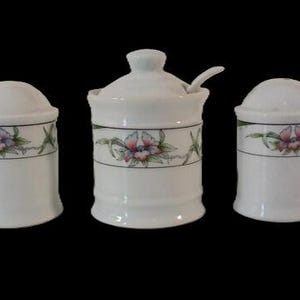 P## Vintage Französisches Porzellan 3-teiliges Tischgewürzset Salz- und Pfeffer- und Senftöpfe