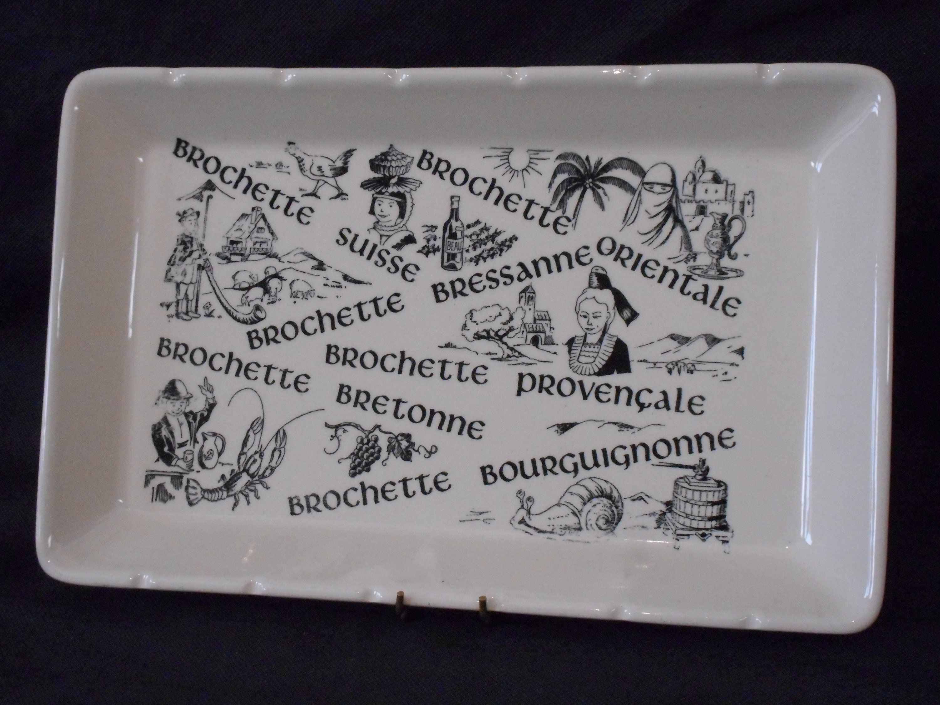 Assiette de Service en Céramique Vintage Français Gien France Kebab/Brochette