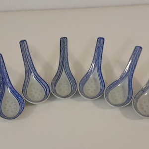 conjunto de 6 colheres de sopa de porcelana chinesa vintage / colher de macarrão / talheres