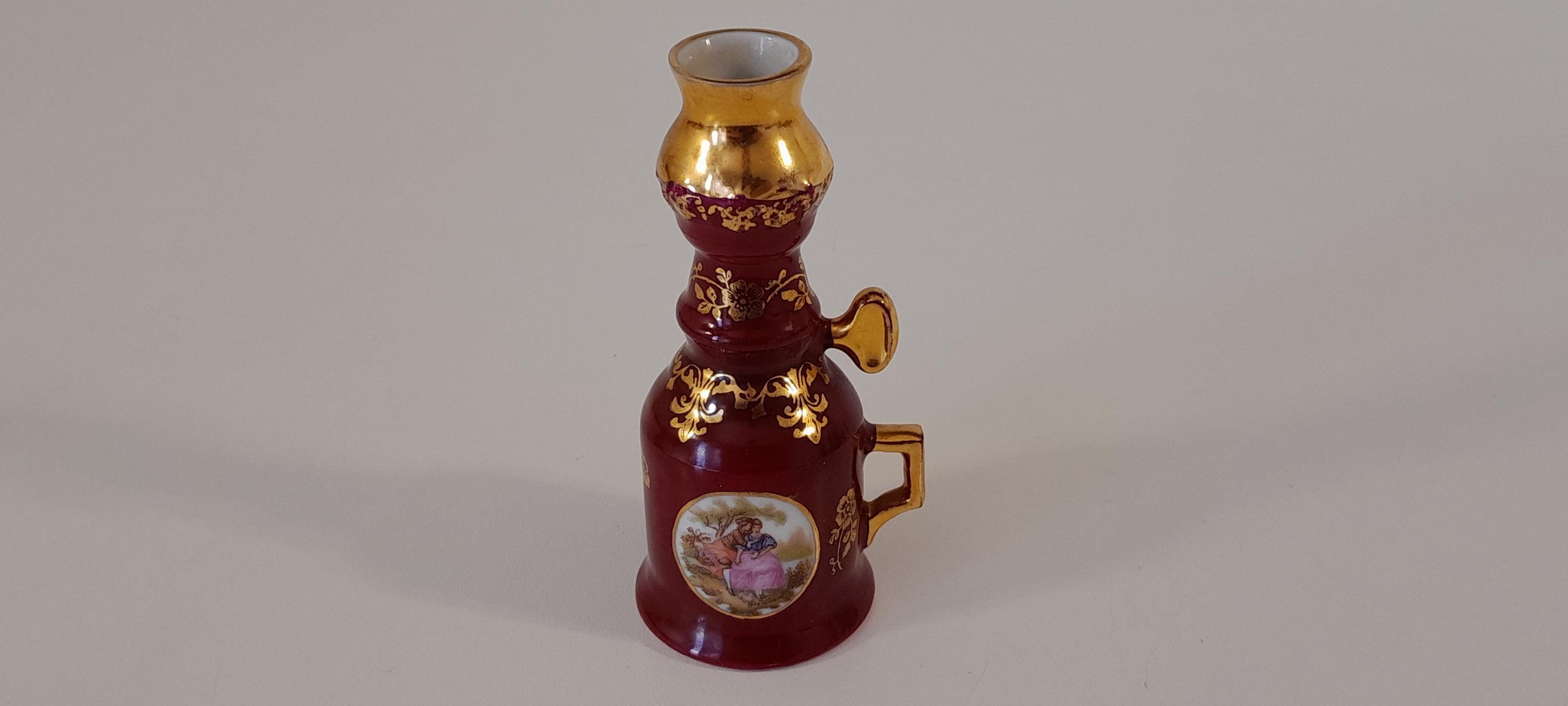 Elegant vintage French Limoges porcelain small miniature oil Lamp / Dolls House / ornament