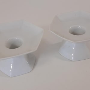 pair of Elegant vintage French decorative porcelain candlesticks / candle holders / candelabra