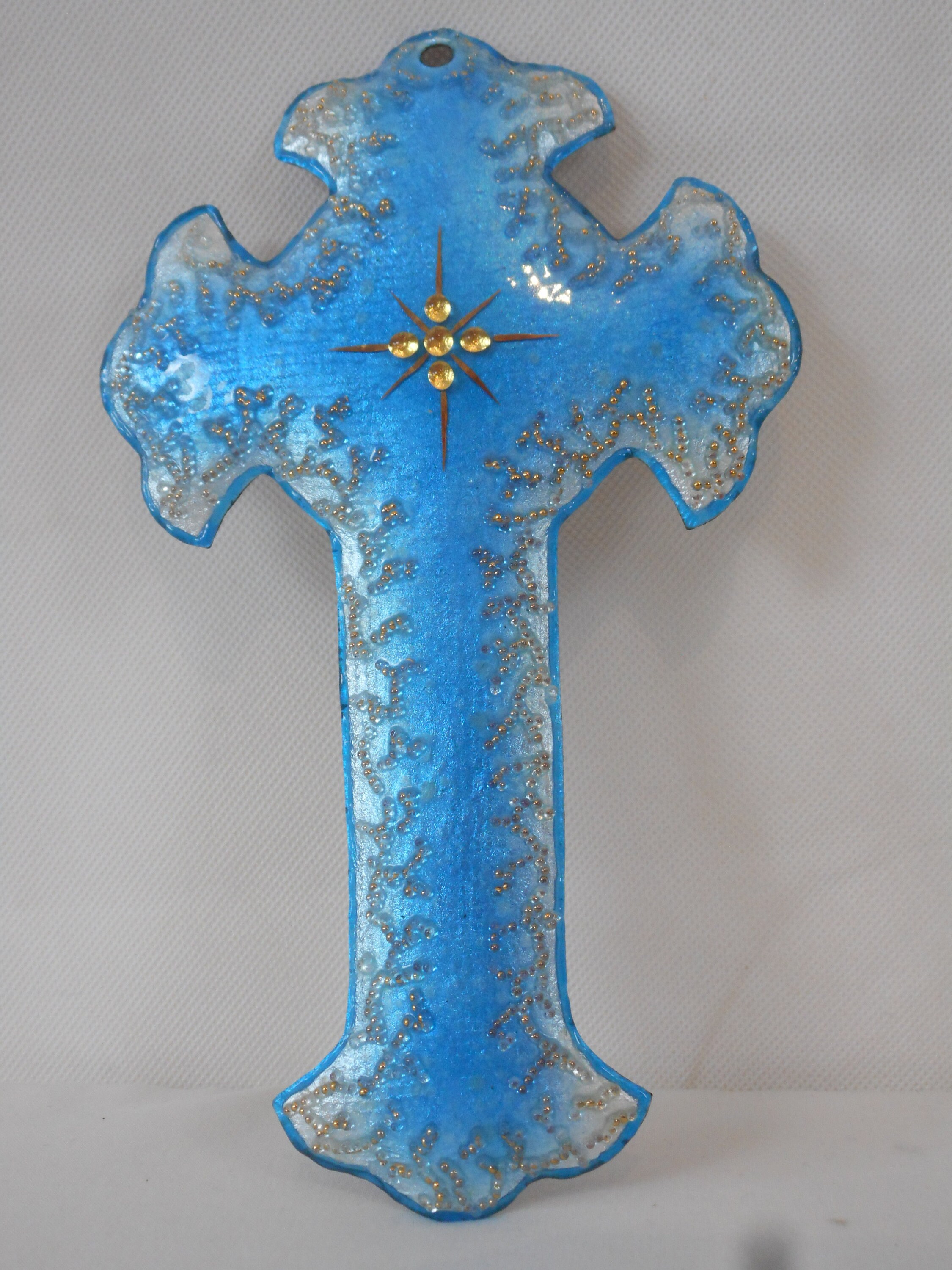 Superbe Vintage Français Limoges Émail Décoratif Mur Montable Crucifix Croix