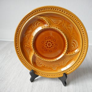 vintage French majolica divider / fondue / serving plate
