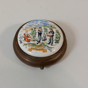 vintage French metal pill box / trinket box collectable