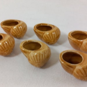 set of six vintage French glazed ceramic escargot / snail pots / cookware