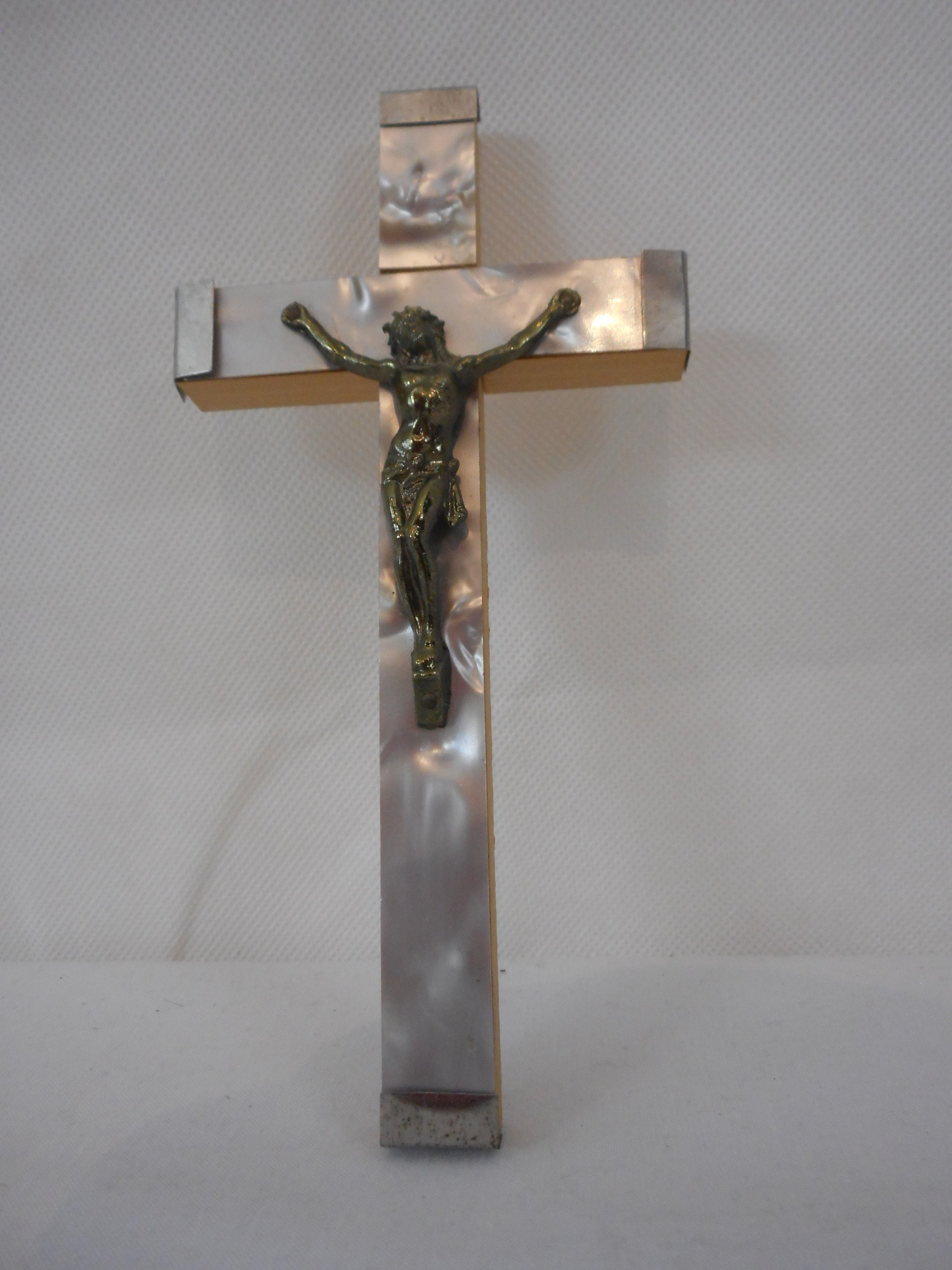 Vintage Français Petite Croix de Crucifix Religieux en Bois Faite à La Main/Décor