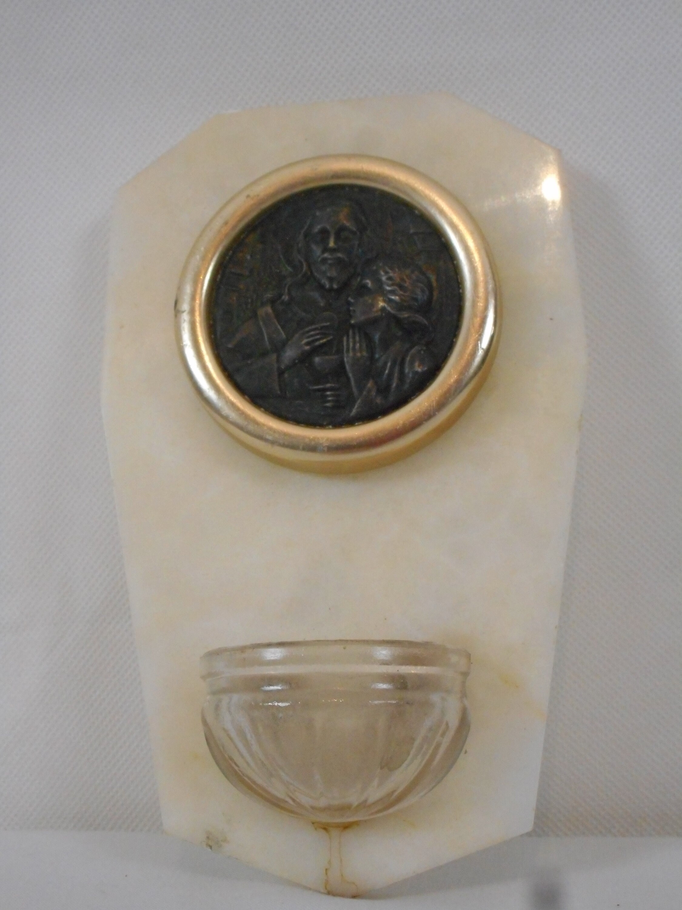 Plaque Religieuse Vintage de Collection Français Marbre Holly Murale Montable Au Mur d'eau