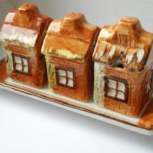 vintage Prince Kensington pottery 3 piece condiment set salt / pepper / mustard pots