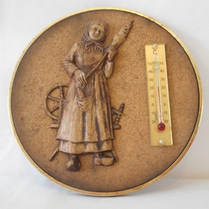vintage French wall mountable round shaped Thermometer / decor