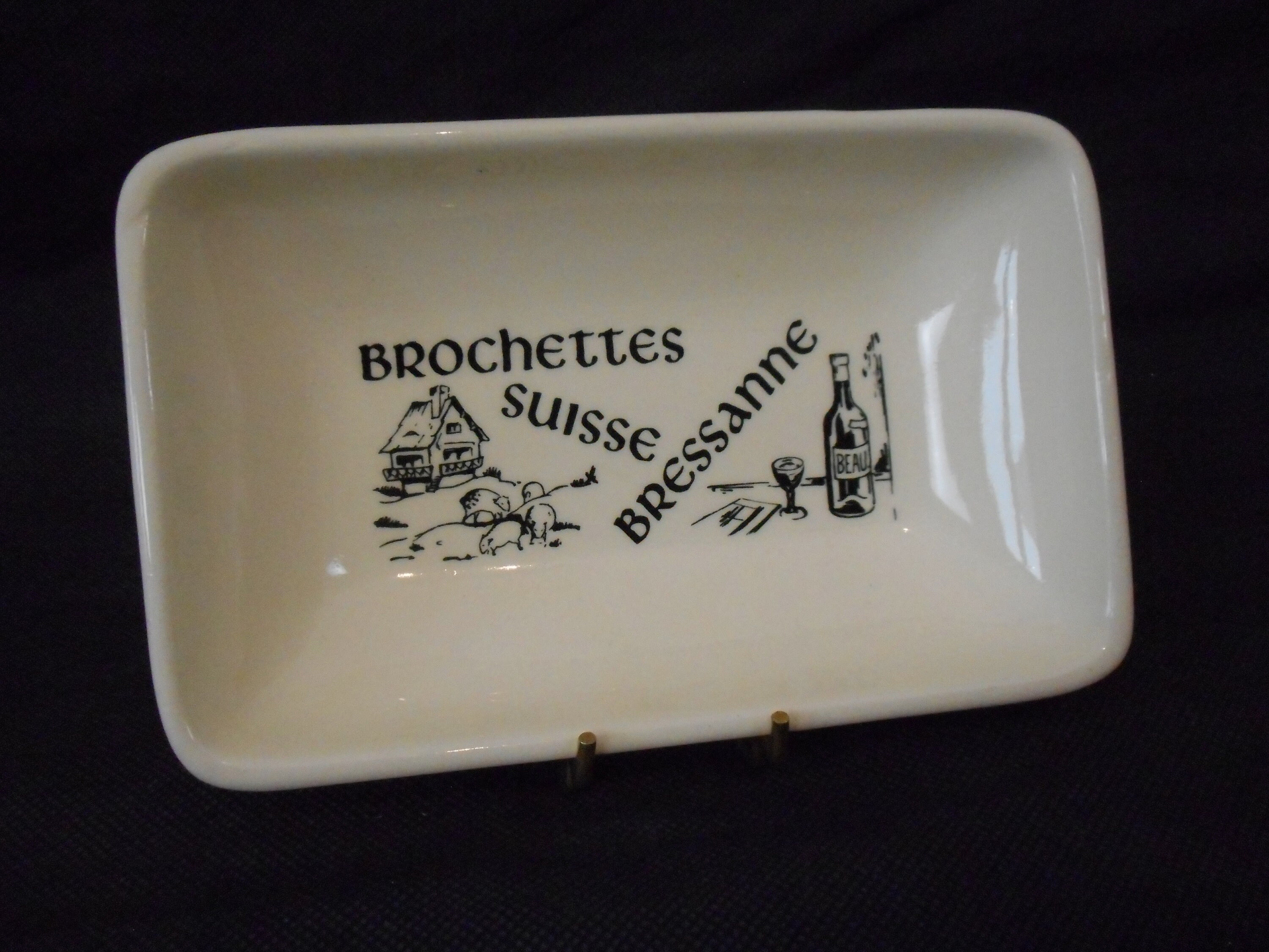 Vintage Français Gien France Céramique Kebab/Brochette Sauce Assiette de Service Bol