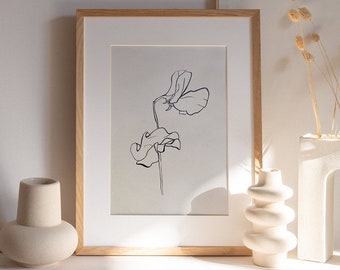 Flower print, Hand drawn, Botanical art, Floral, line art